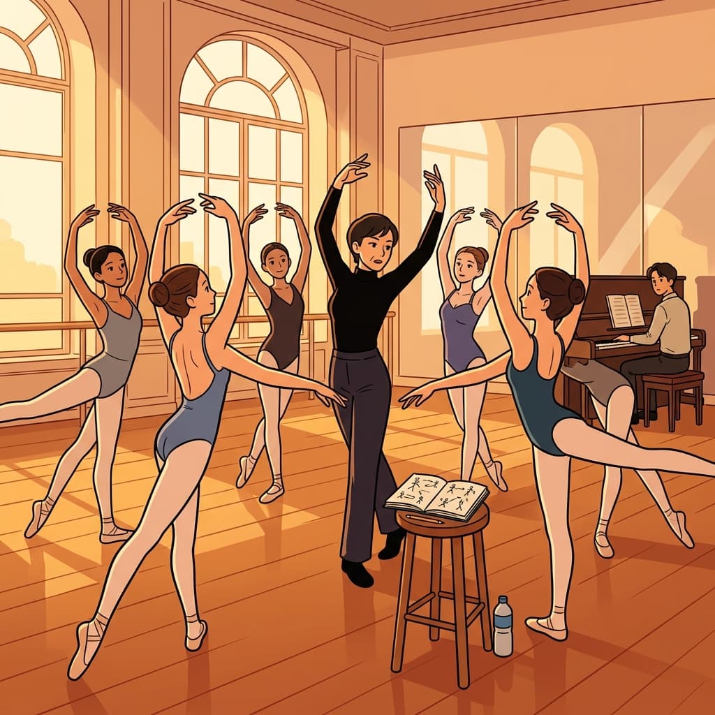 The director carefully choreographs every step for the grand ballet finale.