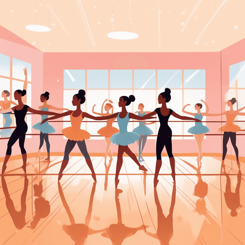 a choreographer stands with arms raised, demonstrating a graceful dance sequence to a group of attentive ballet dancers. She moves her body through each position while the dancers mirror her movements exactly. As she transitions from one pose to the next, the dancers follow her lead in perfect synchronization. The choreographer points and gestures to guide specific dancers into their designated positions. Several dancers practice the newly learned sequence while others wait for their next instruction. a person who composes the sequence of steps and moves in a dance or ballet