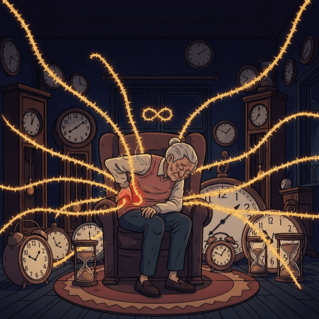 "Chronic pain runs through the clock sonic — time is the enemy, never ironic."