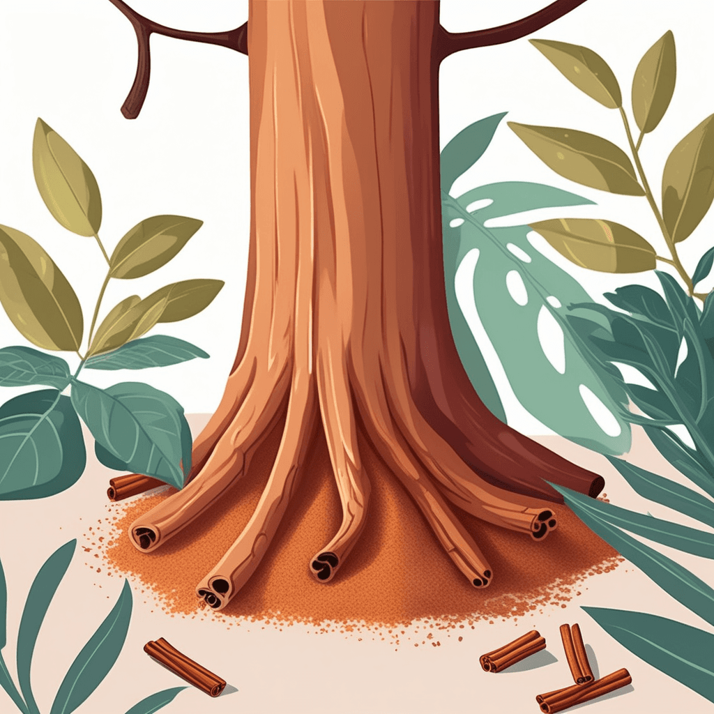 a sweet spice obtained from the inner bark of a tropical tree