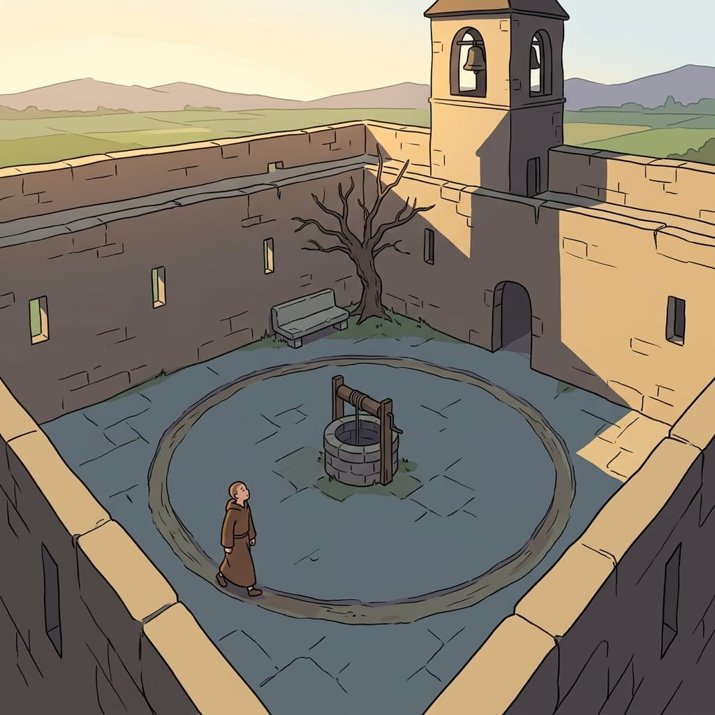The monk's daily life is circumscribed by strict monastery walls and bells.