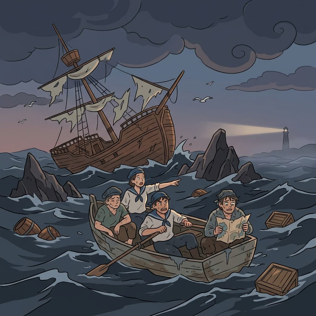 The circumstances of the shipwreck forced the sailors onto a tiny lifeboat.