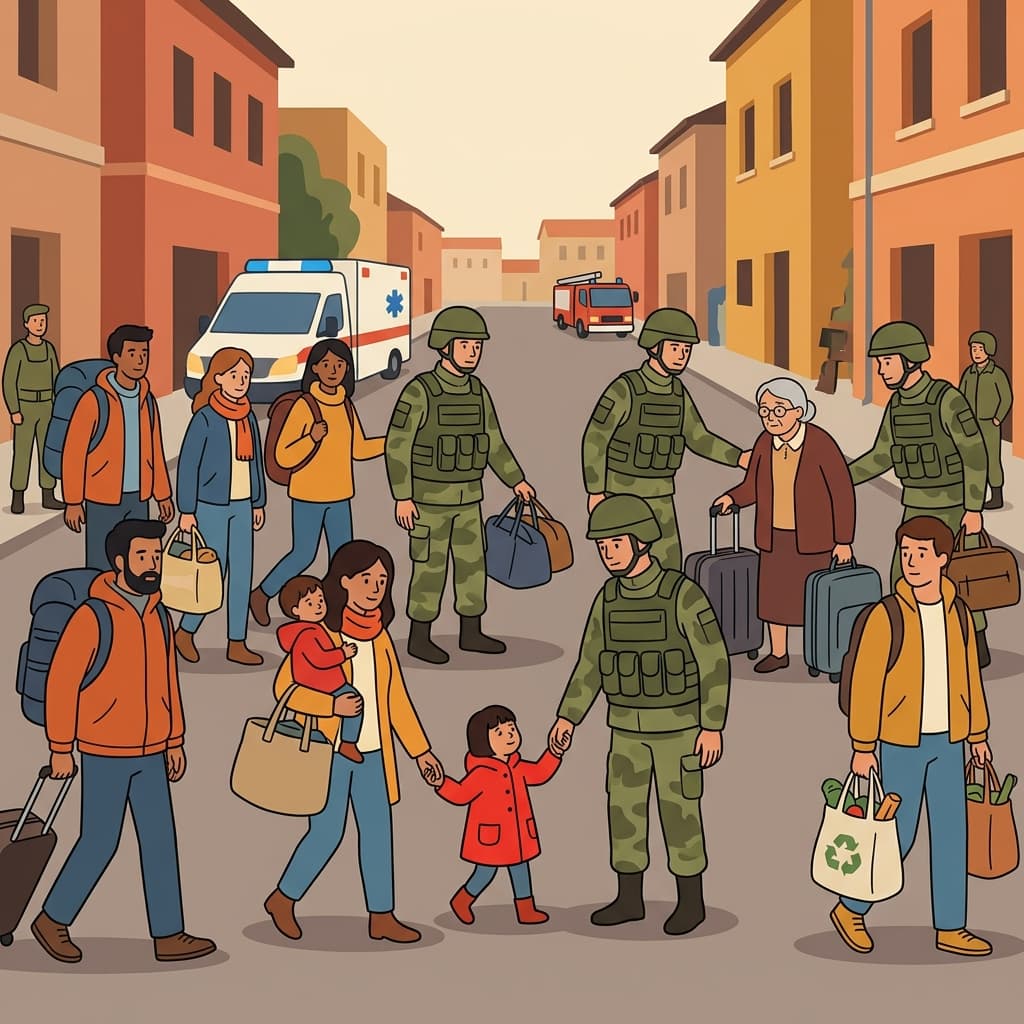 The soldiers helped civilians leave the area safely.