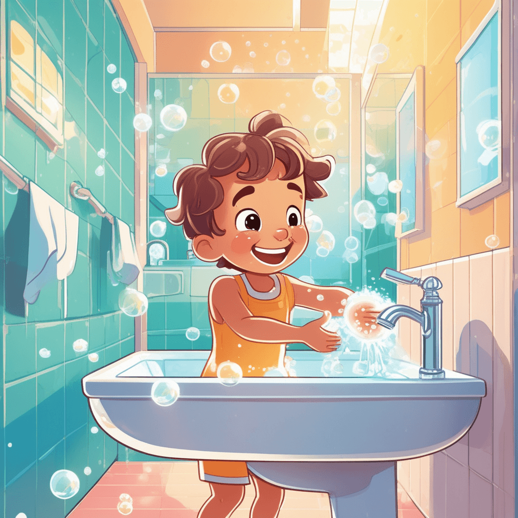 A child washes their hands until they are perfectly clean