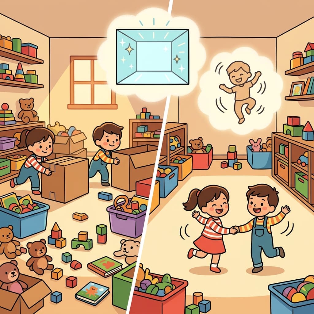 After the clearance, the children had enough space to dance. (CLEAR + DANCE → when everything is clear, there is room to dance)