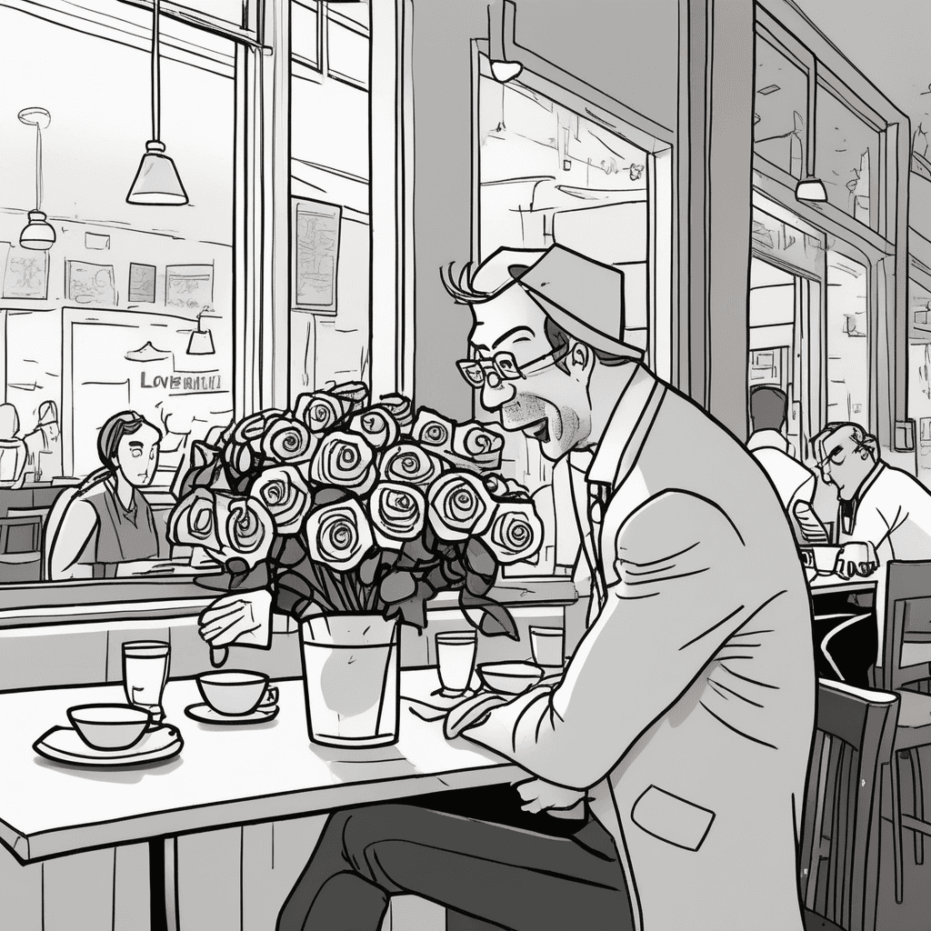 At the café with a wilted bouquet, tired clichés fade away!