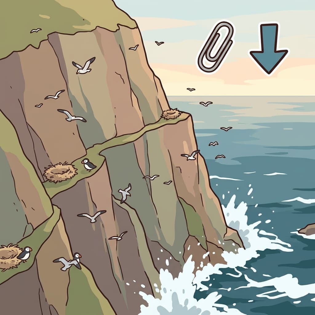 The birds built nests safely along the side of the ocean cliff.