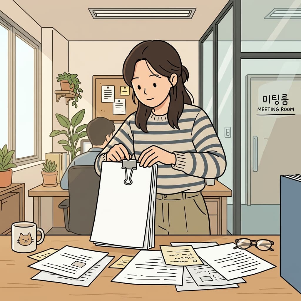 She clipped the papers together before the meeting.