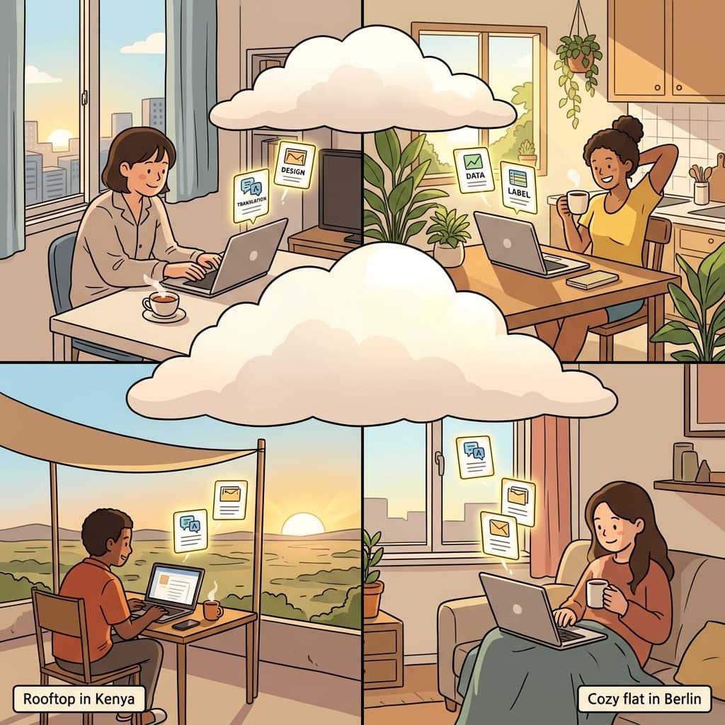 Freelancers around the world tap into cloudwork platforms from their laptops every morning.
