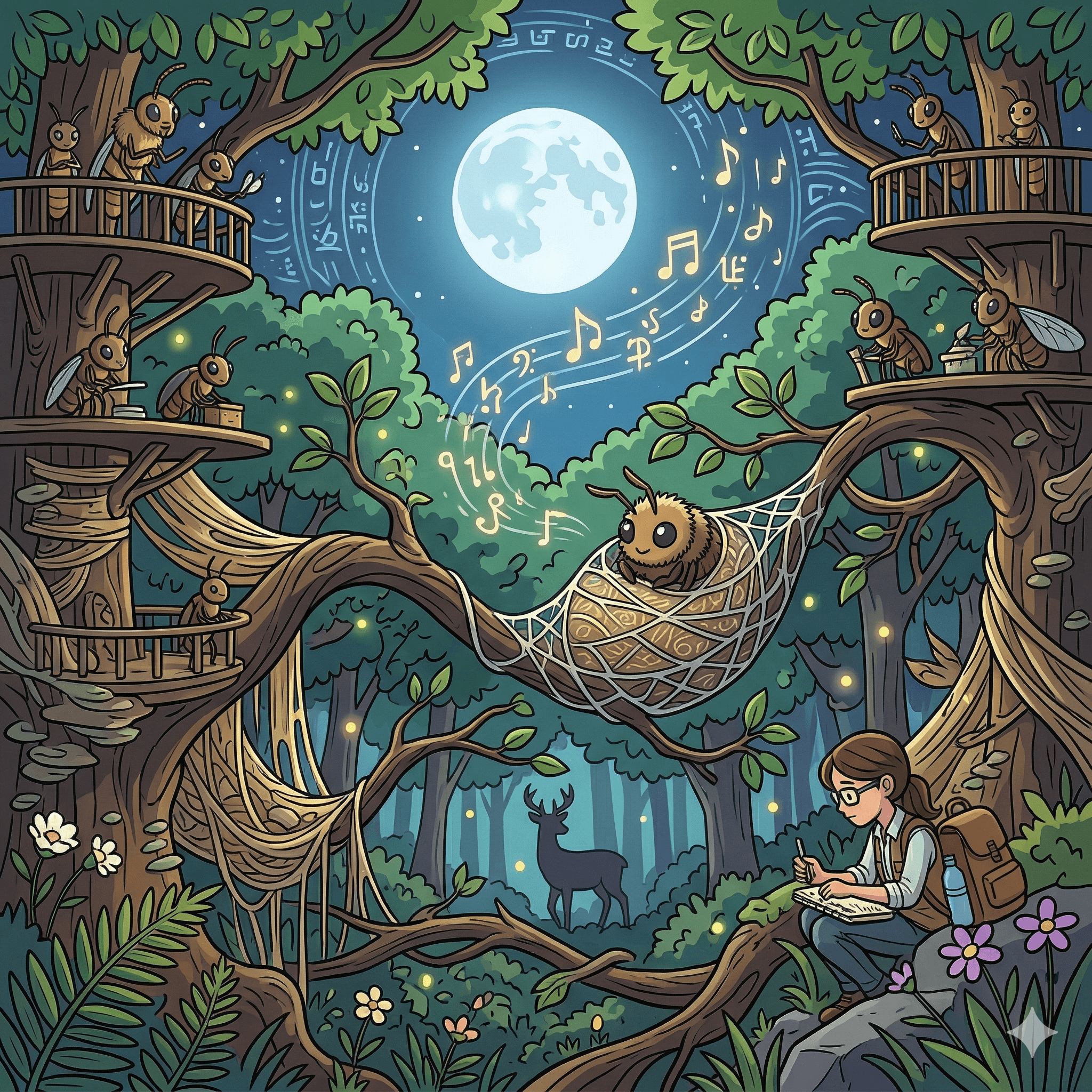 A soft, golden cocoon safely shelters a developing butterfly within a peaceful forest.