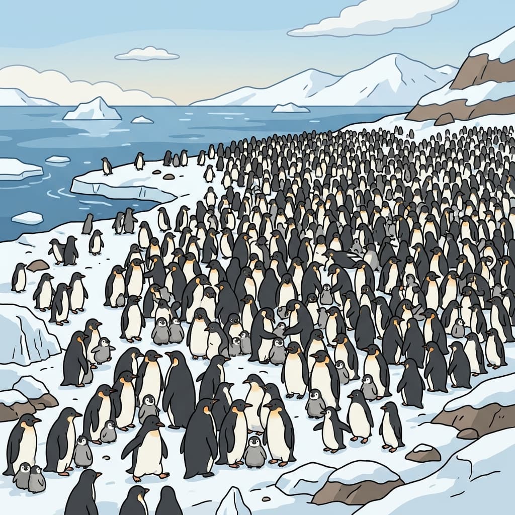 Thousands of penguins lived together in a large colony.