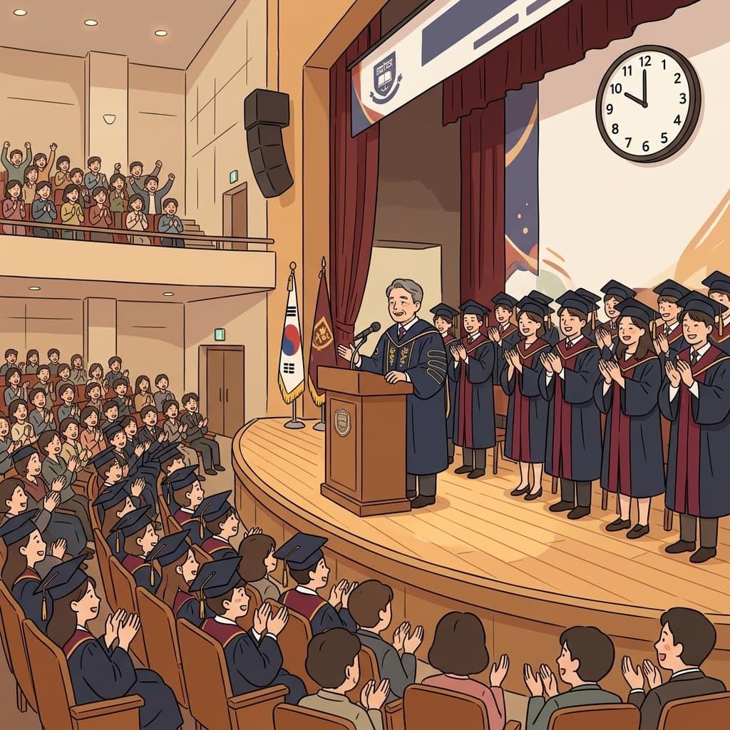 The graduation ceremony commenced at exactly ten o'clock.