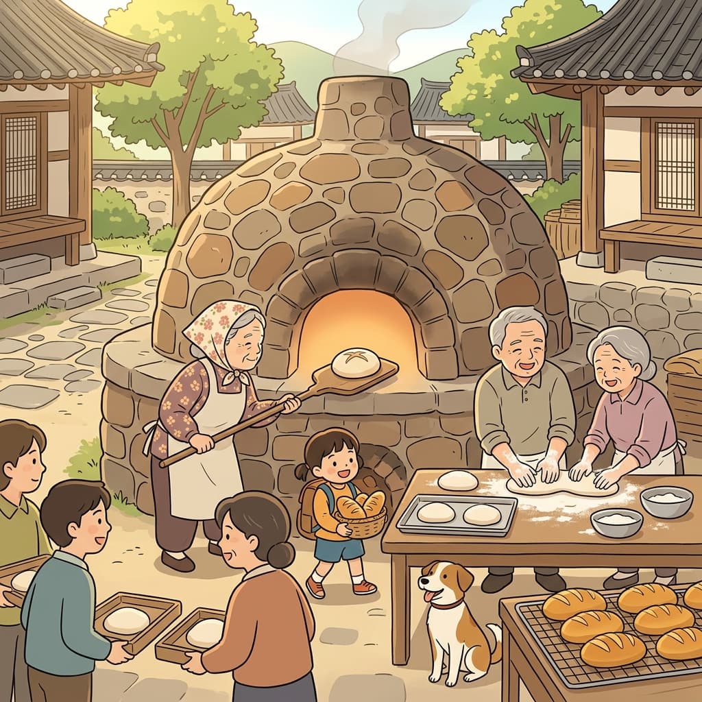 The villagers share a communal oven, baking bread together every morning.
