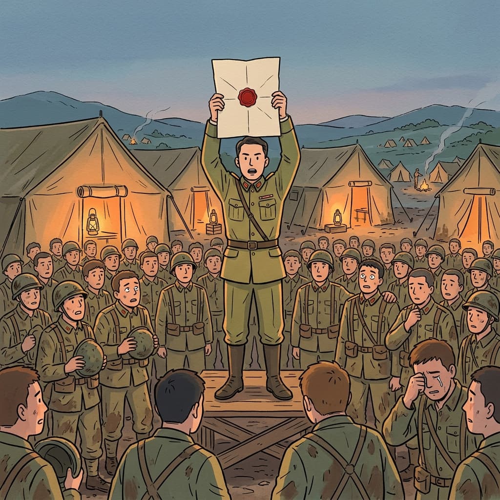 The general's communique announced the ceasefire to the waiting troops.