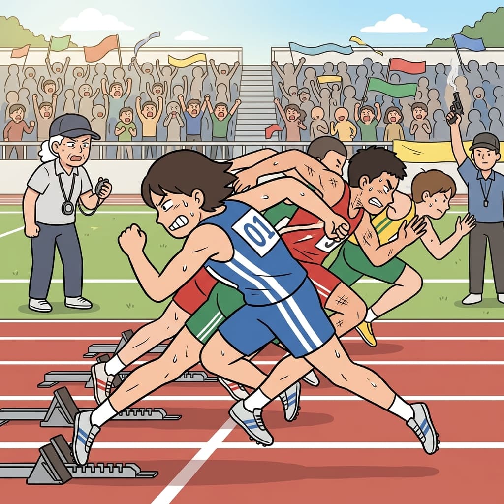 The runners burst from the blocks in a fierce 100-meter competition.