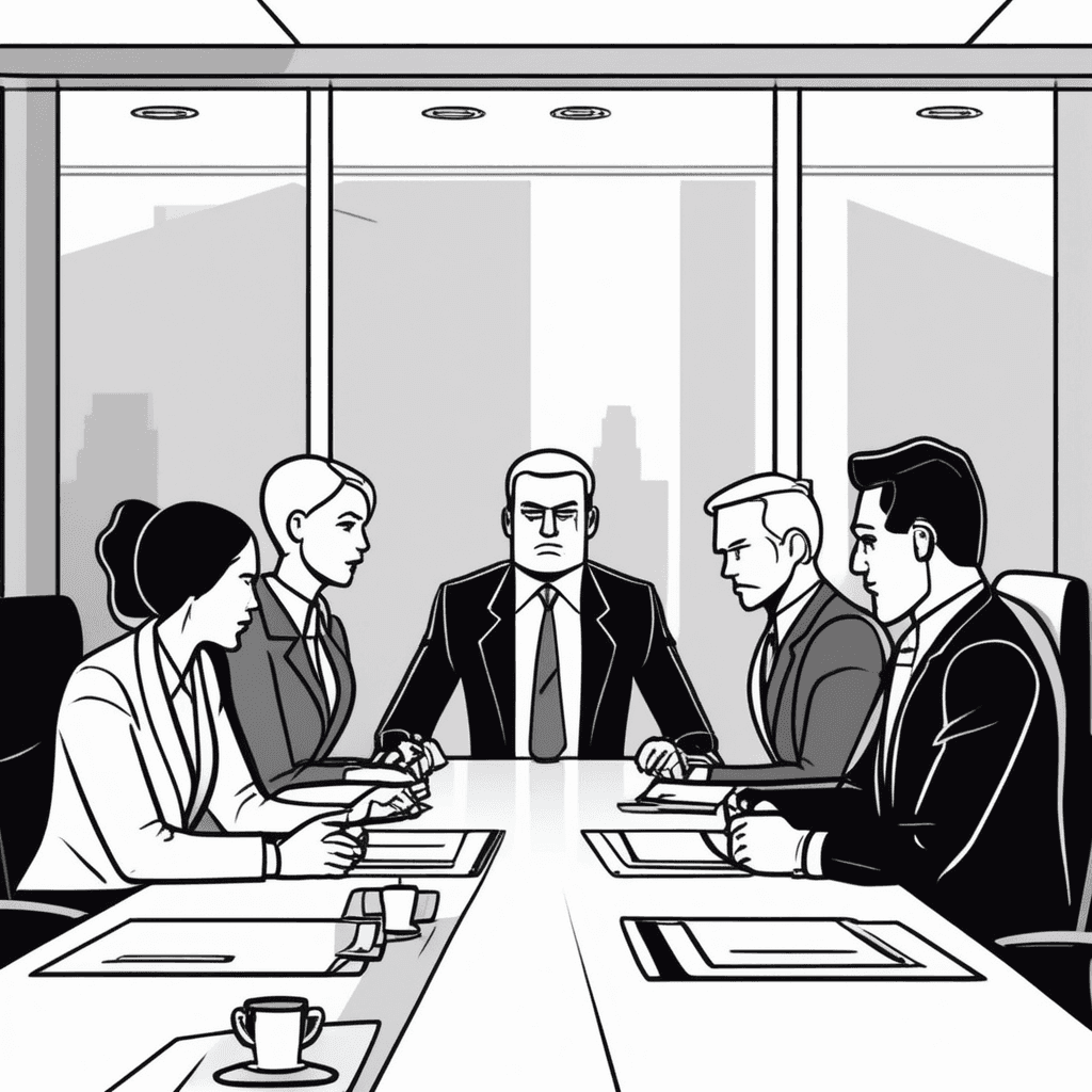 a business executive reluctantly slides a contract across the table toward opposing negotiators. Her facial expression shows clear hesitation and discomfort as she makes this concession. The contract terms are clearly not what she wanted, but external pressure forces her hand. The opposing team leans forward eagerly, sensing her weakened position and vulnerability. Other colleagues behind her look concerned, realizing this decision exposes their company to potential risks. someone making concessions that put them in a vulnerable or dangerous position