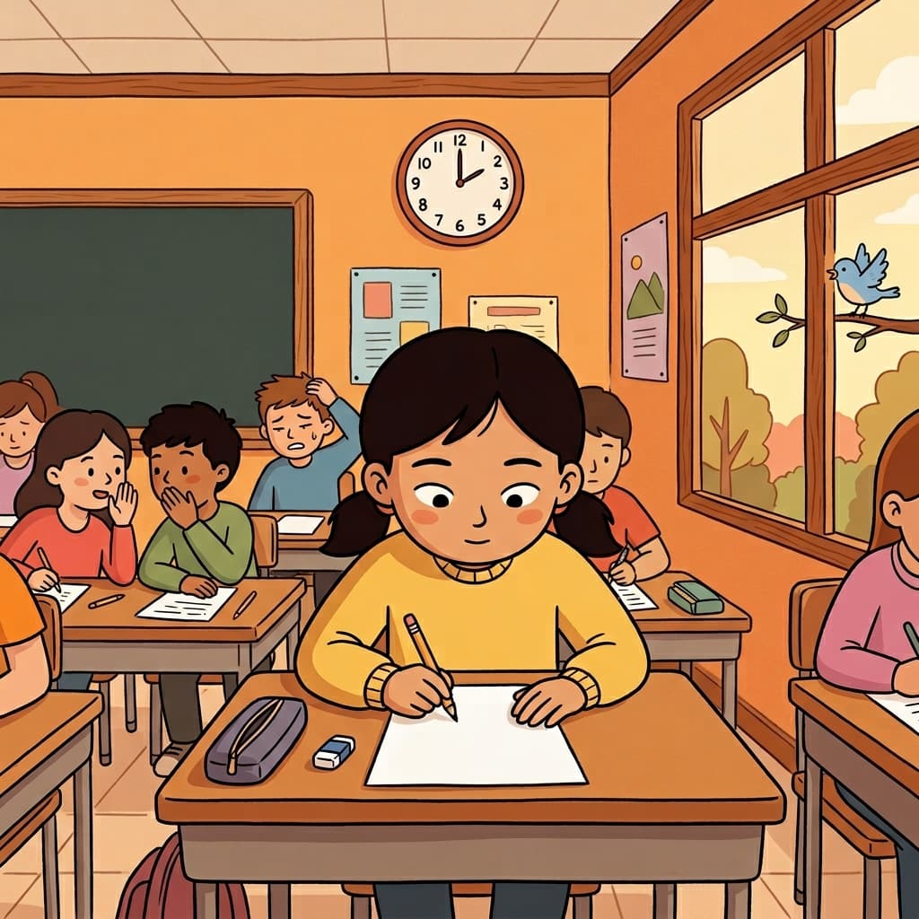 The student concentrated on the test and ignored the noise around her.