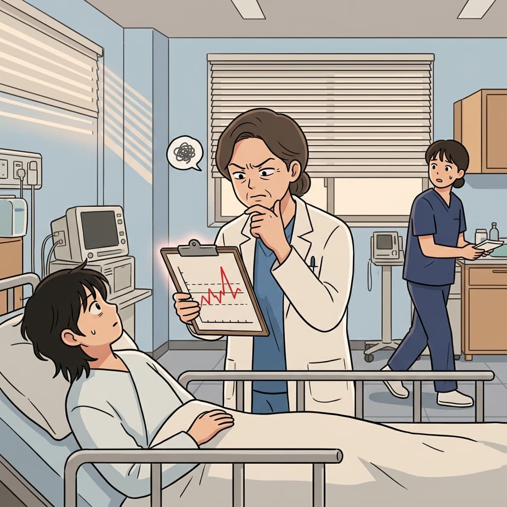 The doctor frowned at the concerning results on the patient's chart.