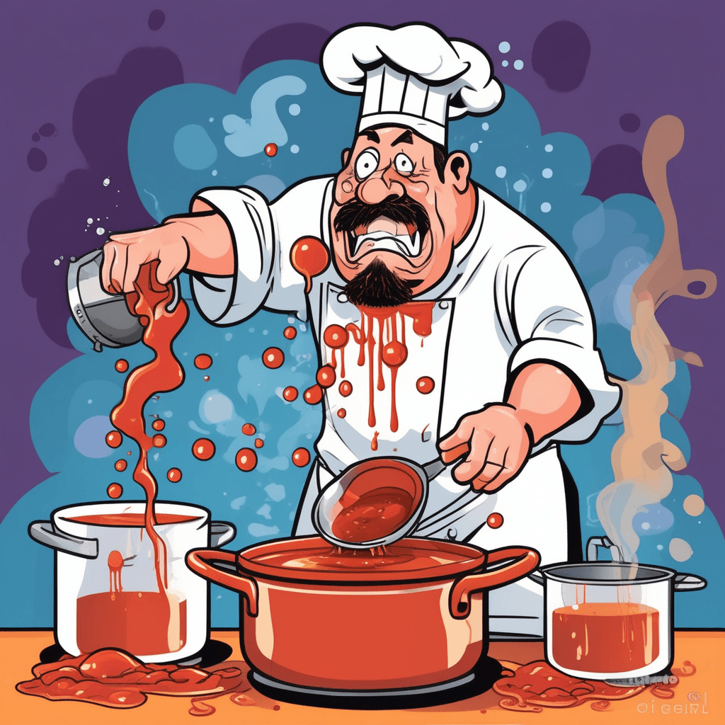 Tense chef makes the sauce condense!