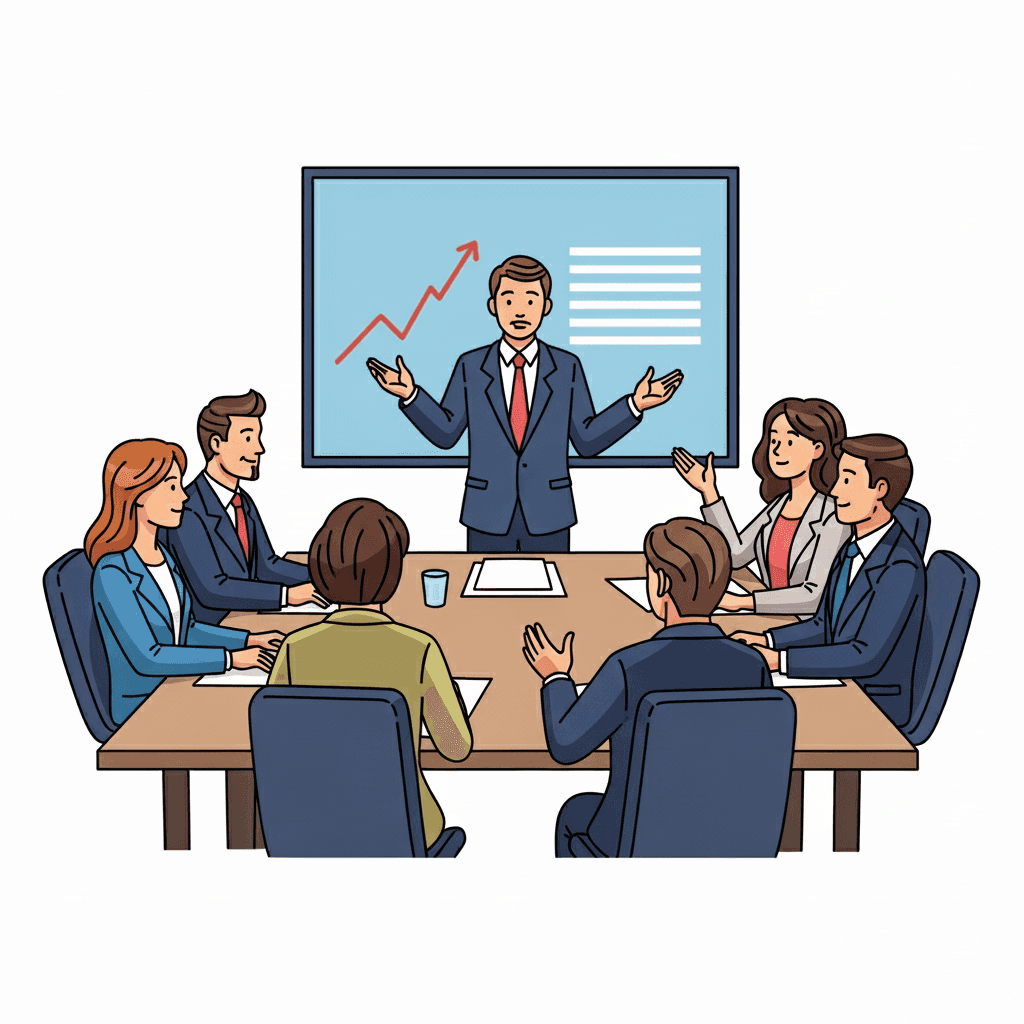 People sit together at a table and discuss.