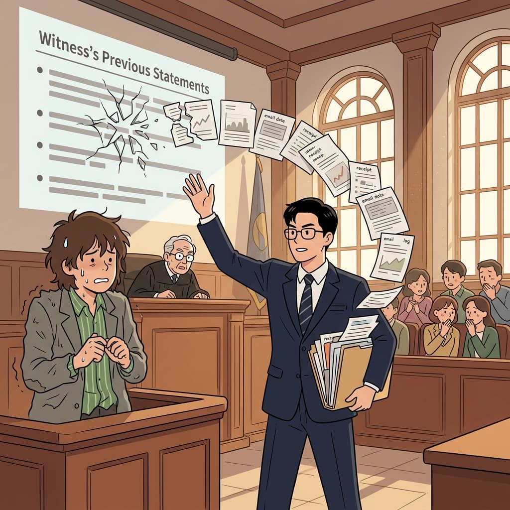 The lawyer stood up to confute every claim the witness made.