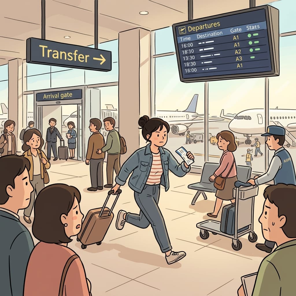 She races through the airport to catch her connecting flight to Rome.