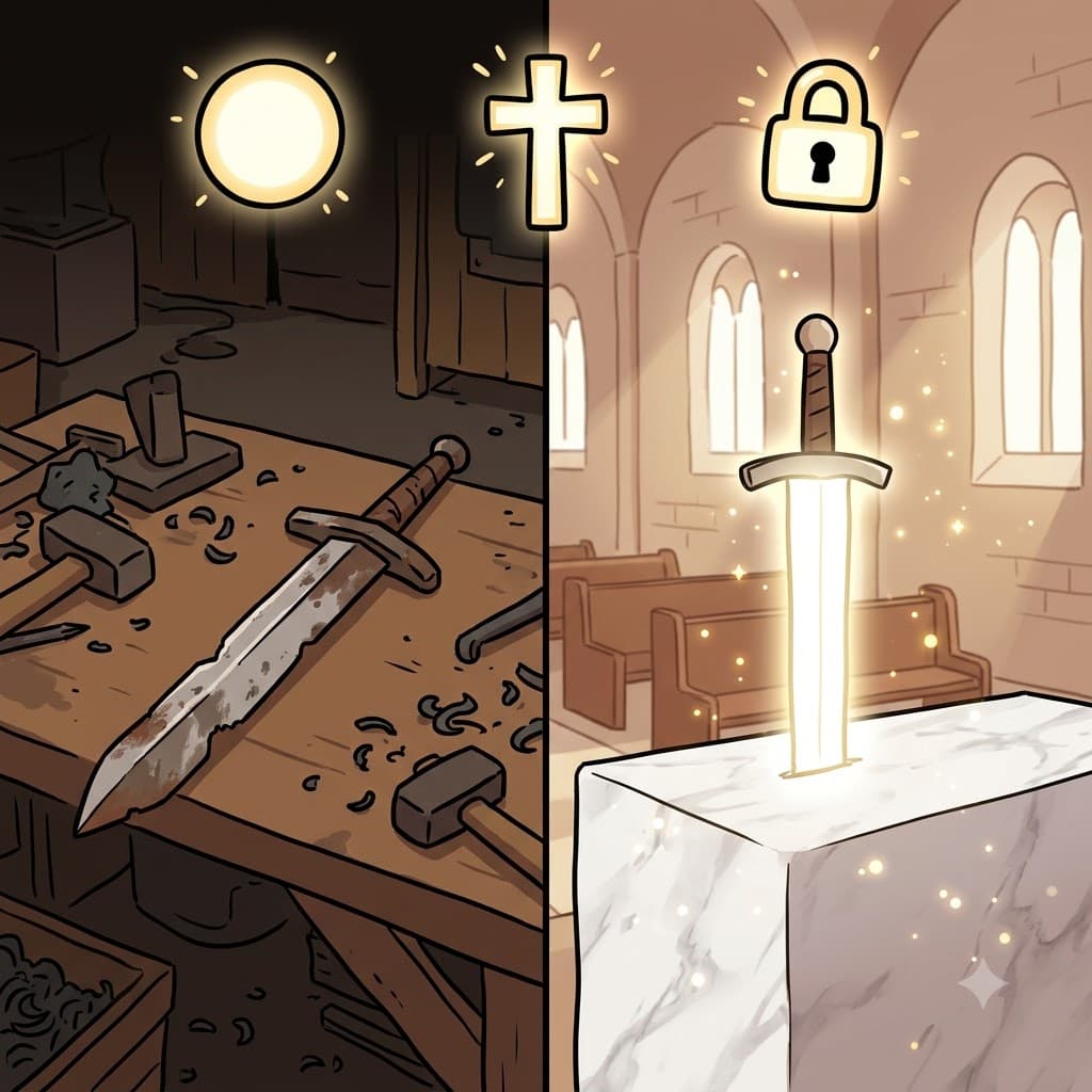 CON(fully) + SECR(sacred) + ATED(state) — being ATED(made into a state of) CON(fully) SECR(sacred) power, the ancient sword remained forever consecrated.