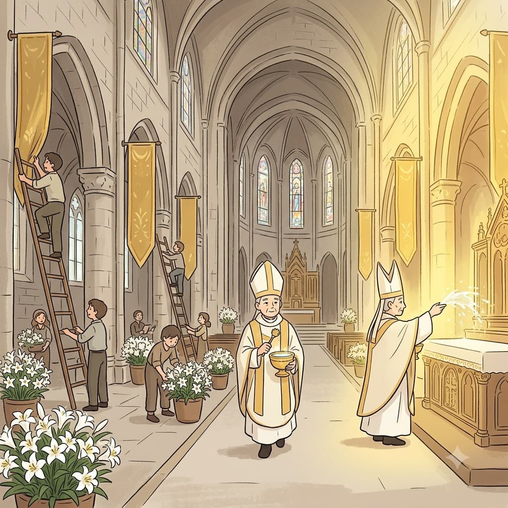 Once the grand cathedral was beautifully decorated, the bishop arrived to ensure it was officially consecrated.