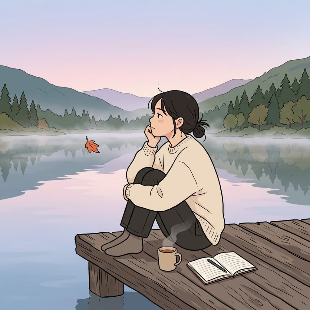 Sitting by the lake at dawn, she falls into deep contemplation about her next step.