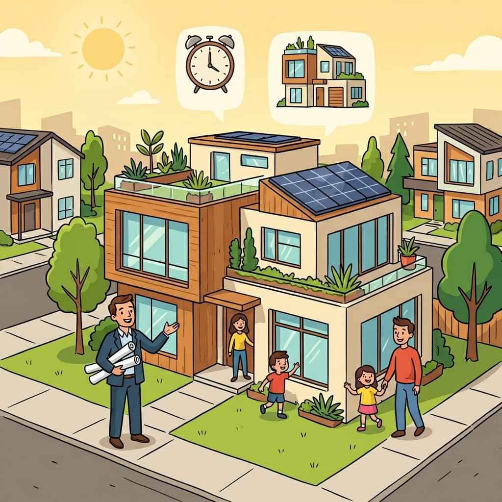 The architect designed a contemporary home for today's families. (TEMPORARY → CONTEMPORARY → contemporary belongs to our time)