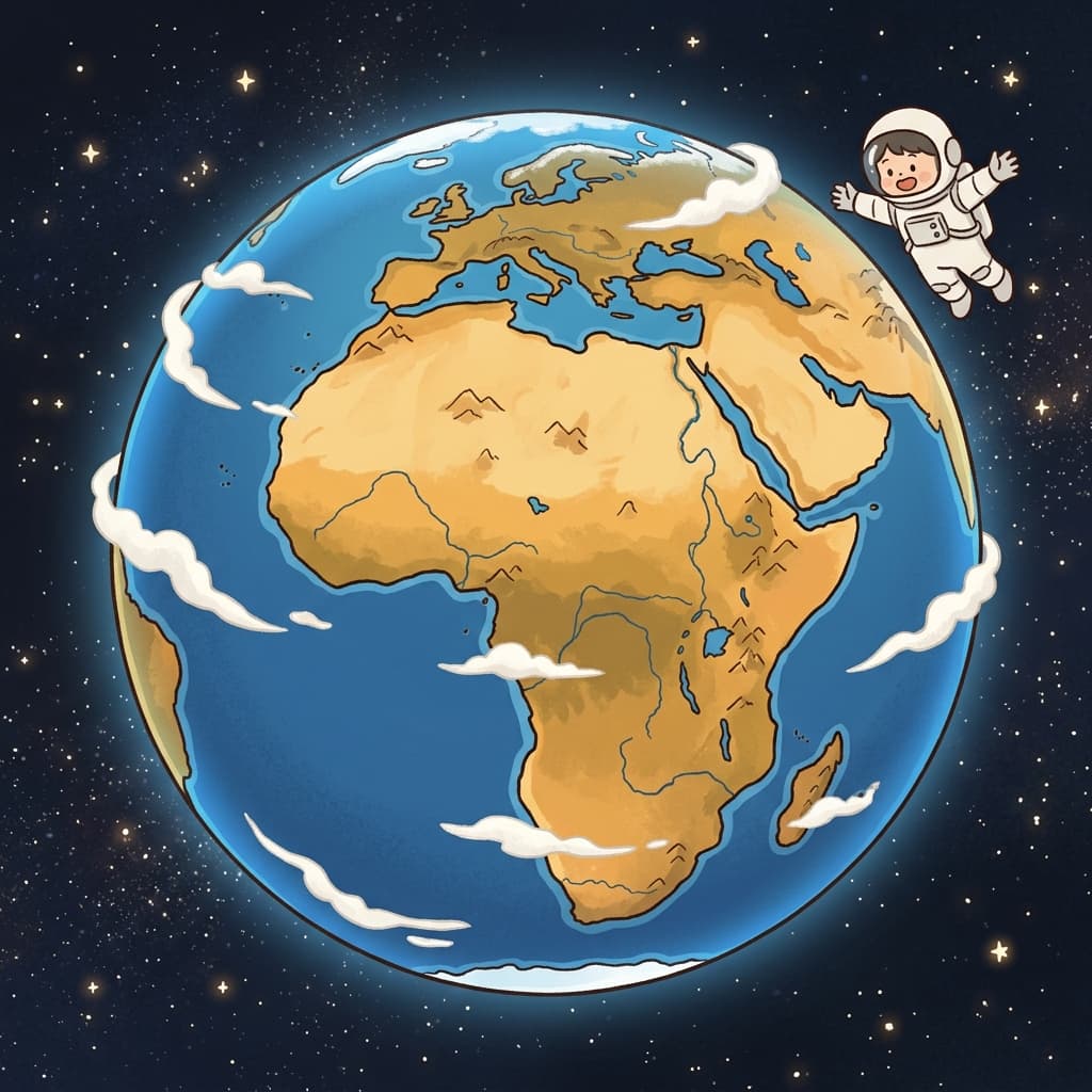 From space, Earth's vast continent of Africa stretches across the blue planet.