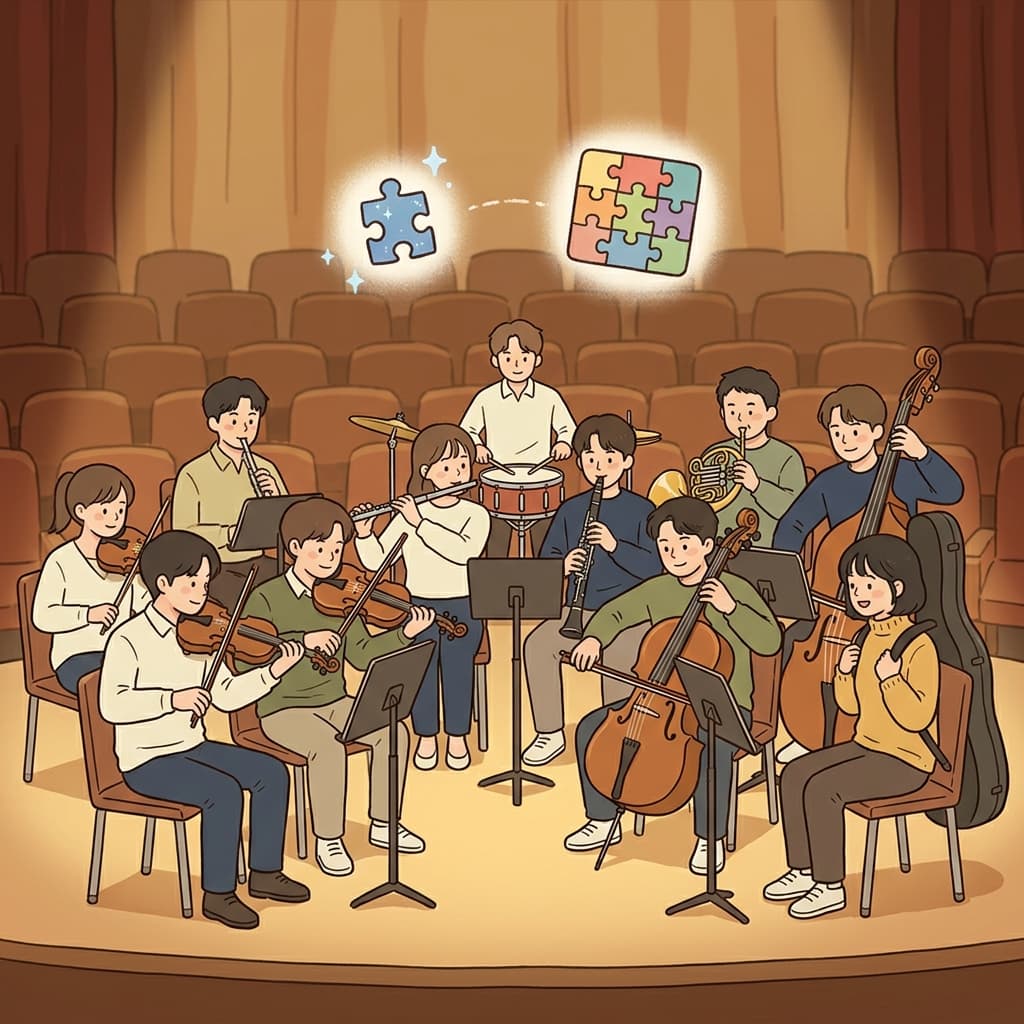 Every musician contributed one instrument to create a beautiful orchestra. (Everyone brings a tribute.)