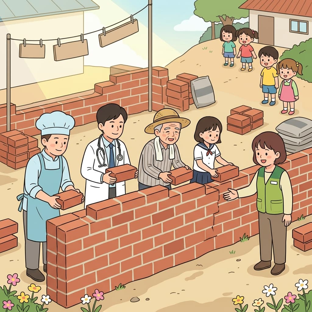 Every contributor at the charity built one brick of the new school wall.