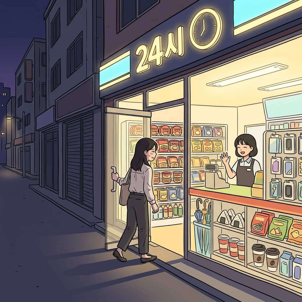 The 24-hour convenience store saves her after a long, exhausting night shift.