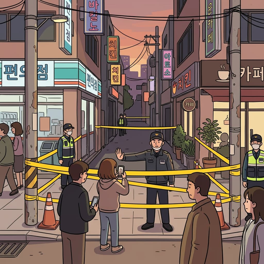 Police set up a cordon around the crime scene to keep onlookers away.