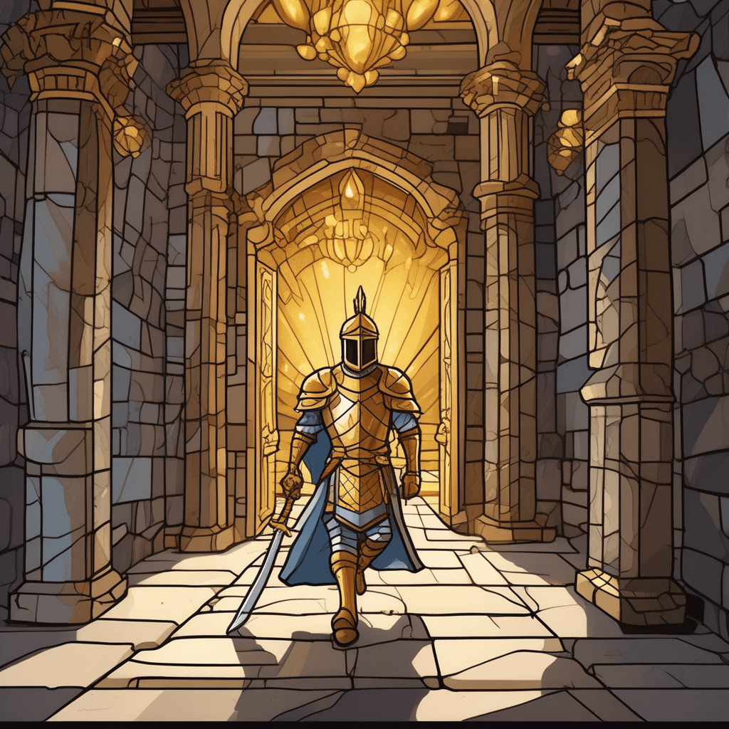 The warrior walks through the corridor to reach the grand interior!