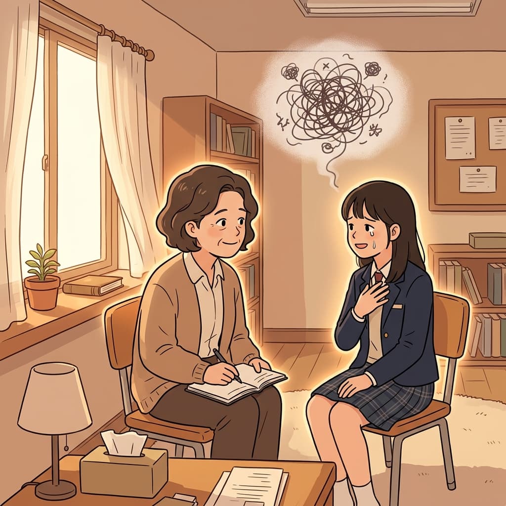 A school counseling session helps the teen open up about her worries.