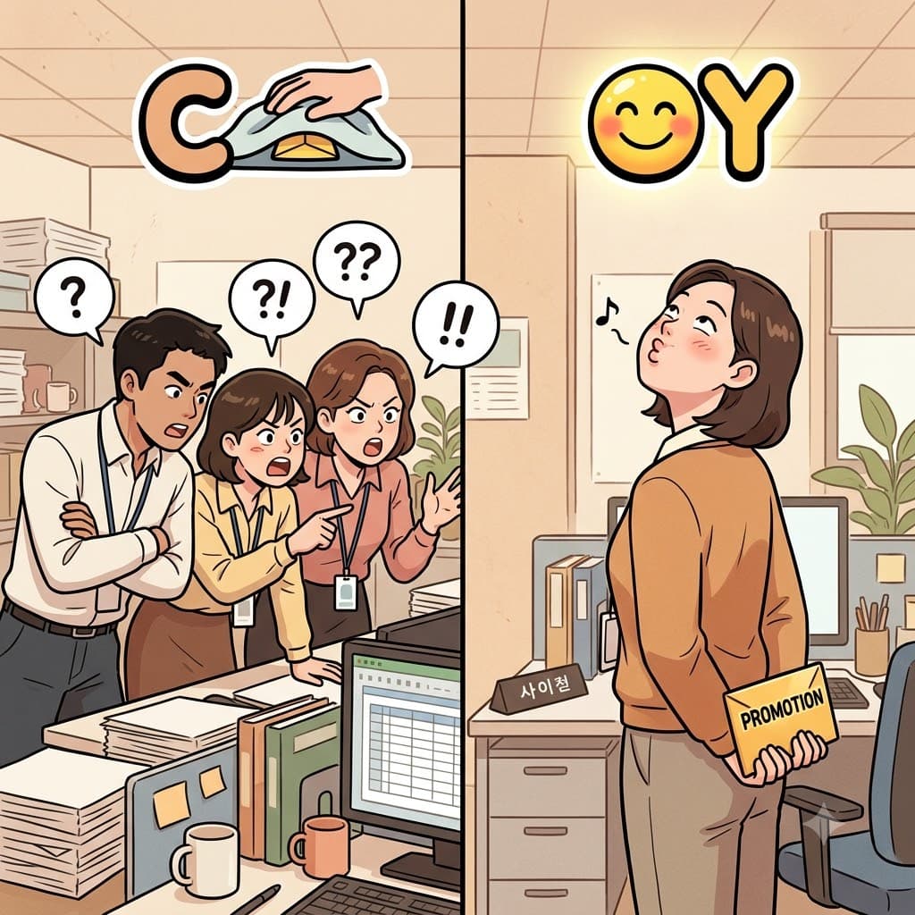 C(conceal) + OY(joy) — trying to C(conceal) her secret OY(joy), she remained highly coy when asked about the promotion.