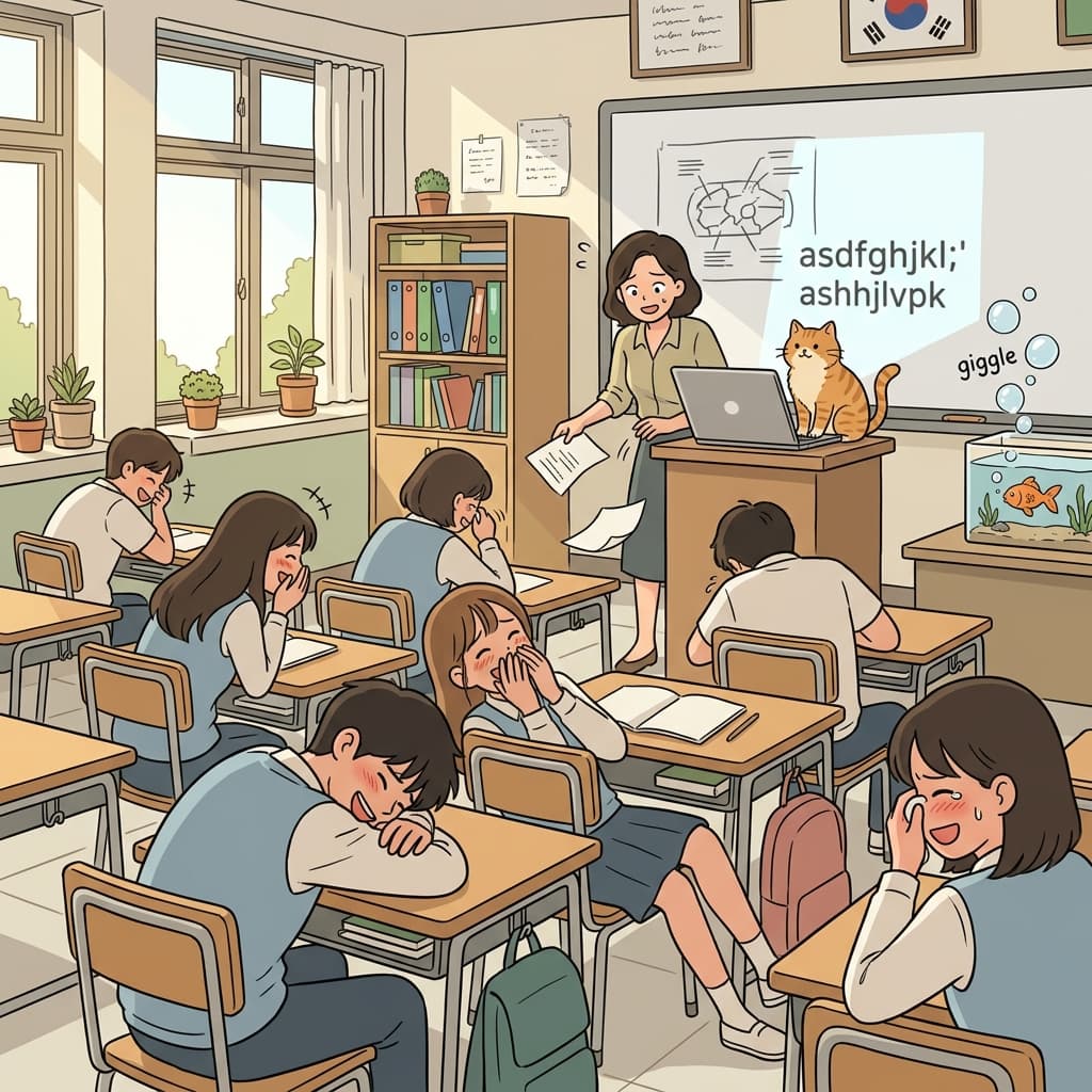 The whole class cracked up when the cat walked across the teacher's keyboard.