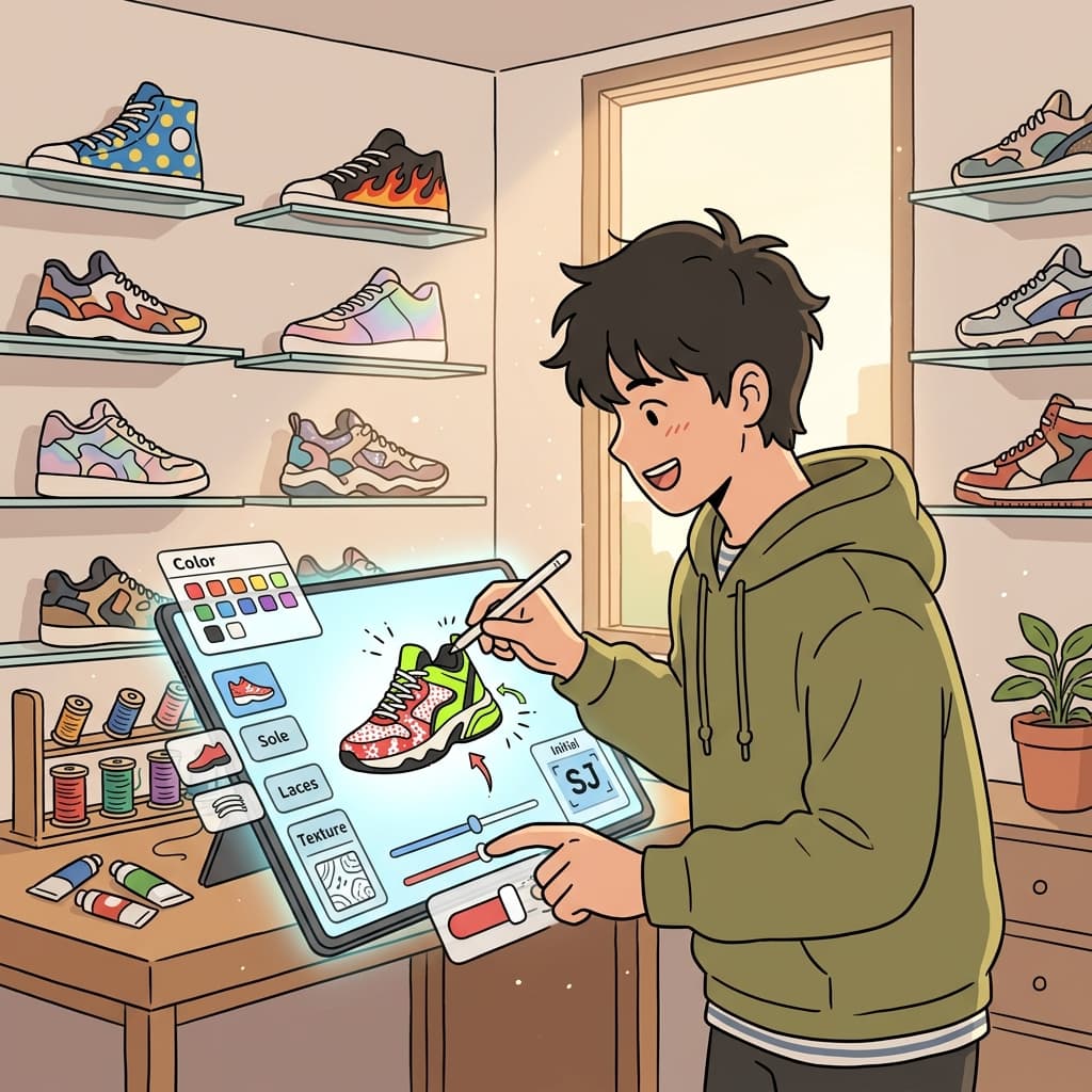 The sneaker app's customization feature lets him design every color and lace himself.