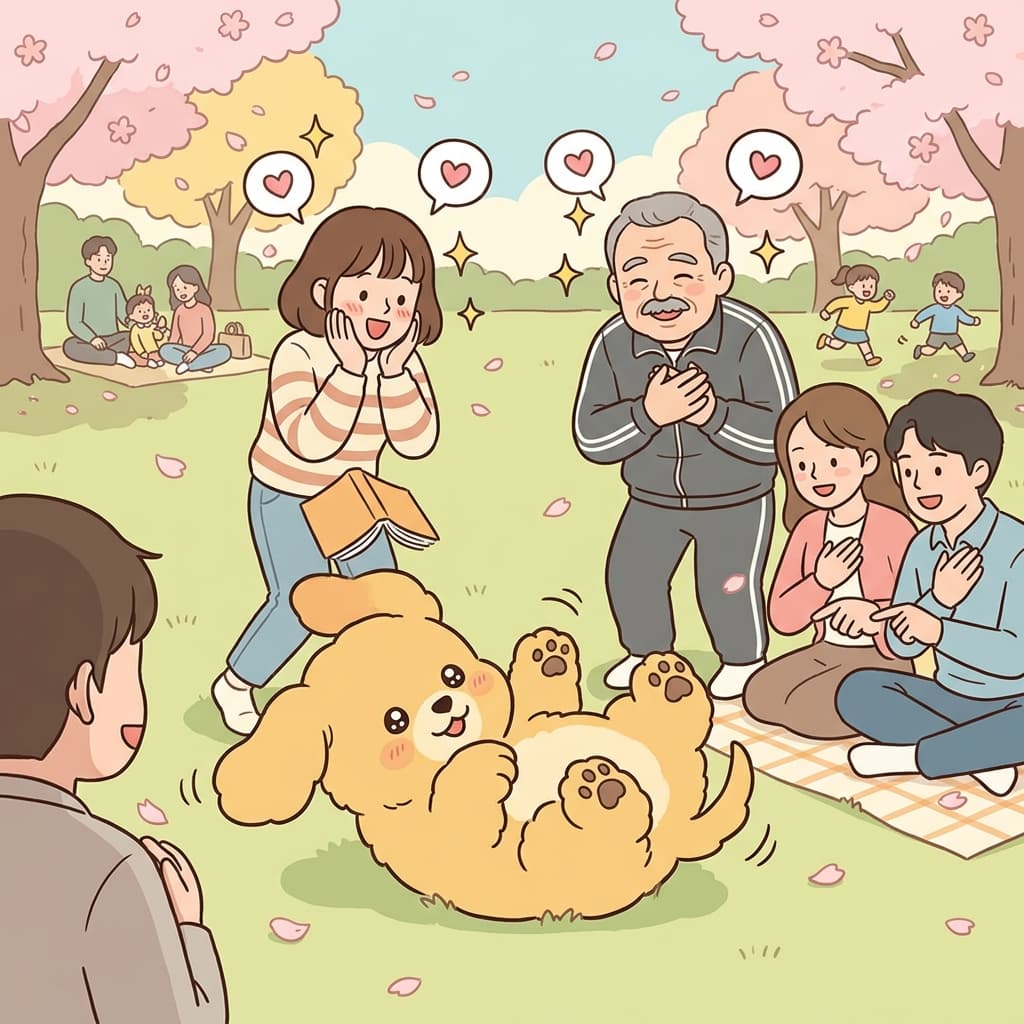 The puppy looked so cute that everyone in the park stopped to smile.