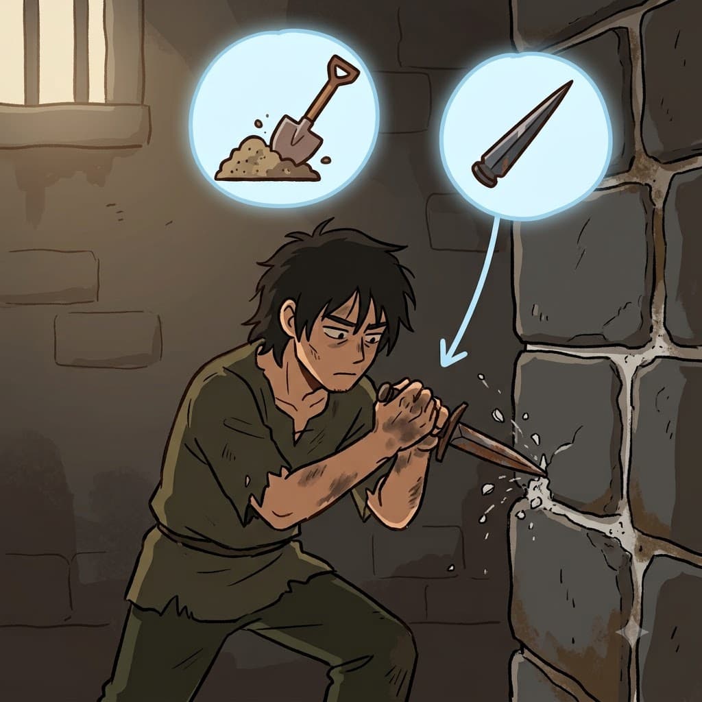 DIG(dig) + ER(tool) — the prisoner used the sharp tool(ER) to DIG into the stone, turning it into a dagger.