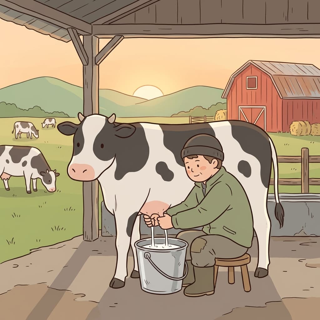 The dairy farm produces fresh milk every morning.