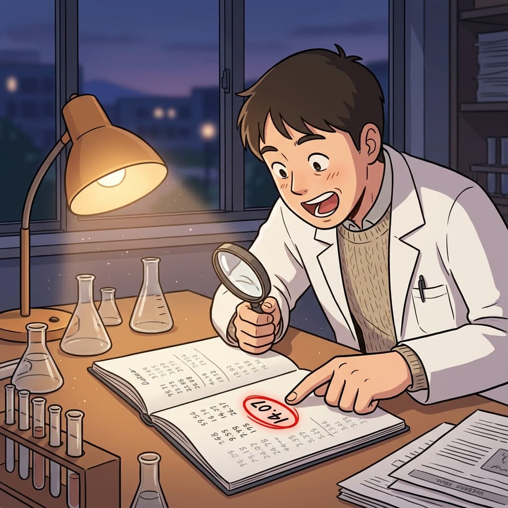 A single datum on the lab notebook caught the scientist's sharp eye.