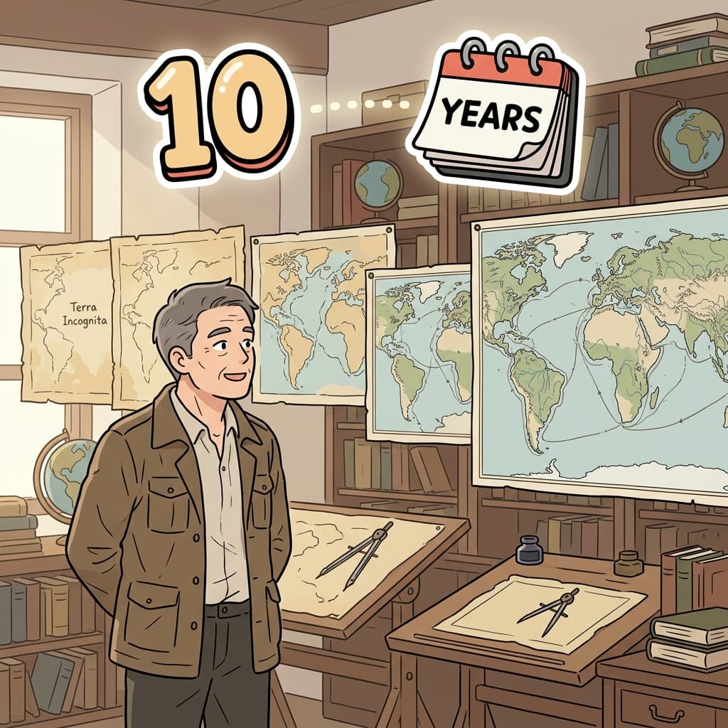 The explorer spent a decade mapping the unknown continent.
