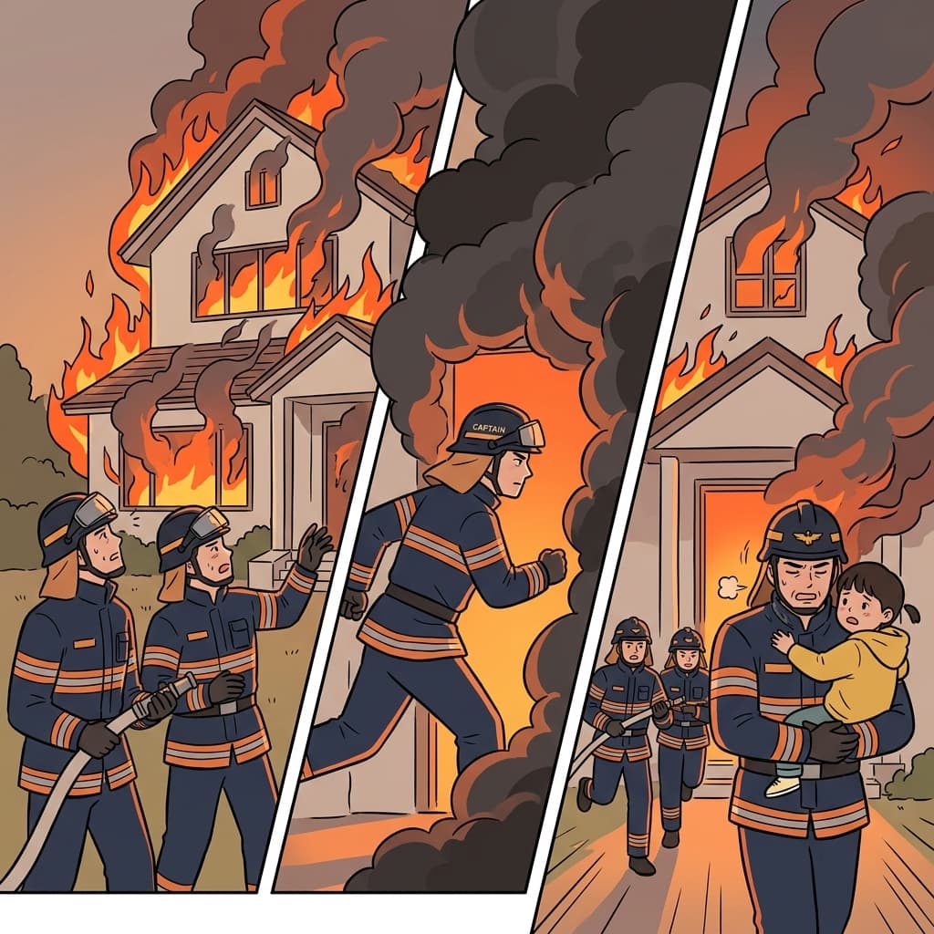 The firefighter acted decisively and rushed into the burning house to rescue the child.