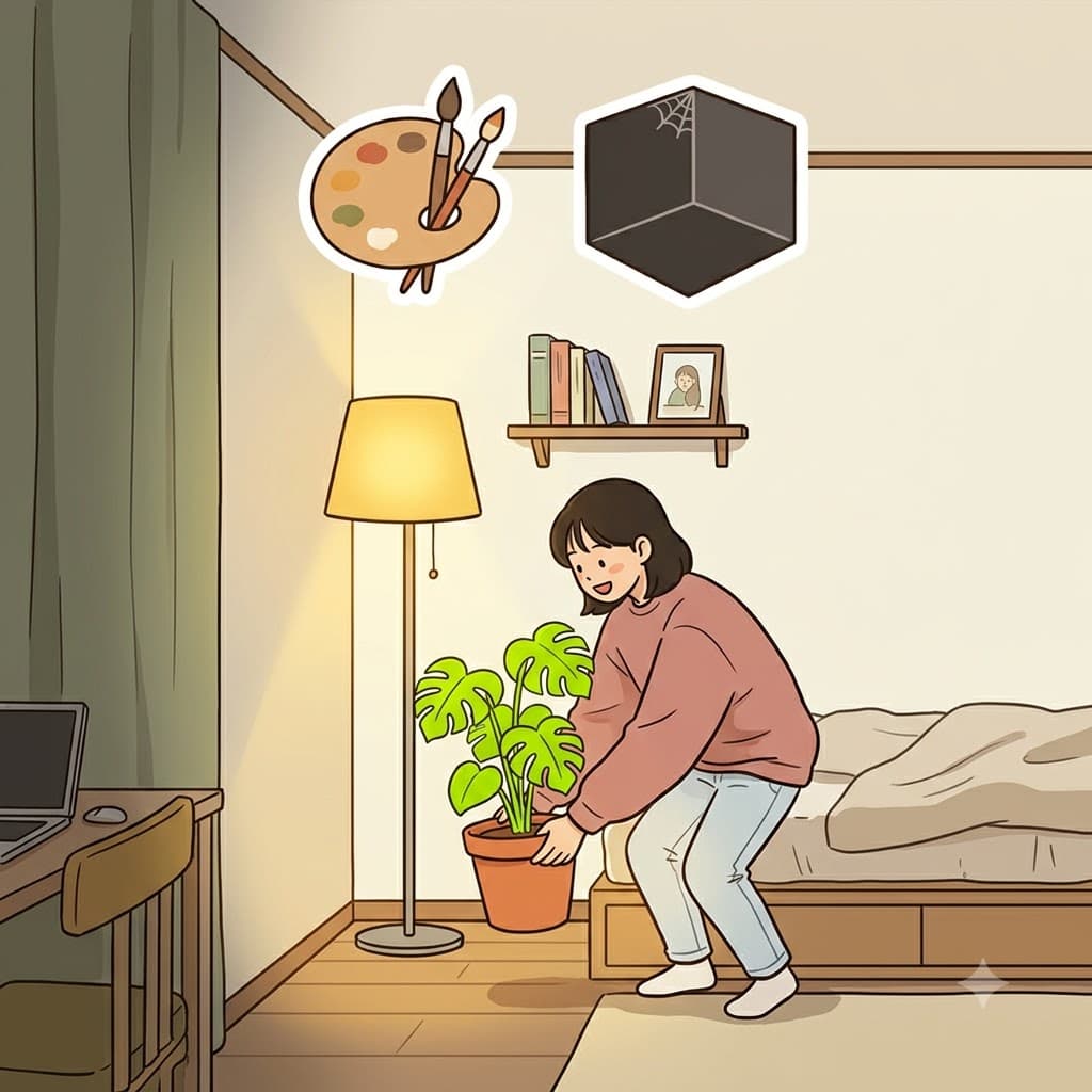 DE(design) + COR(corner) — she decided to highly DEsign the empty CORner with beautiful decor.