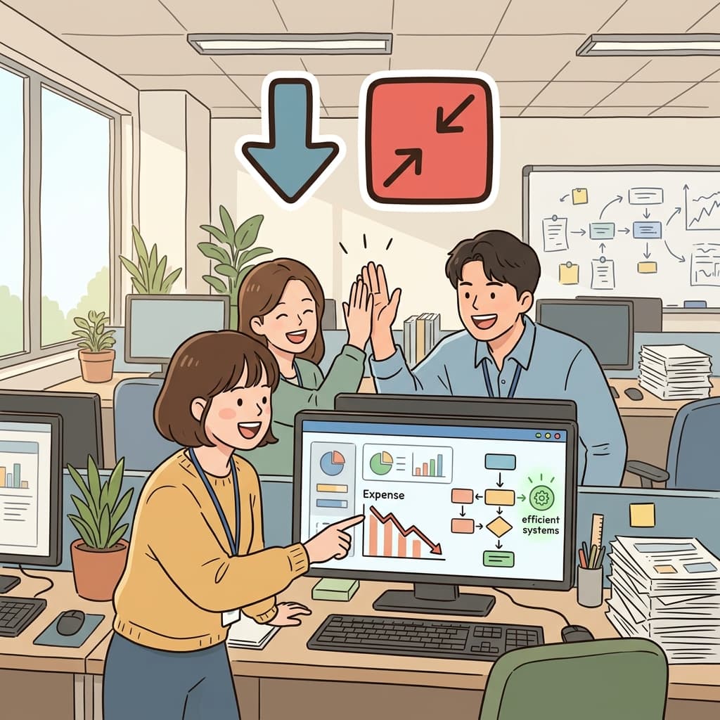 The company decreased costs by improving efficiency. (DOWN + REDUCE = DECREASE)