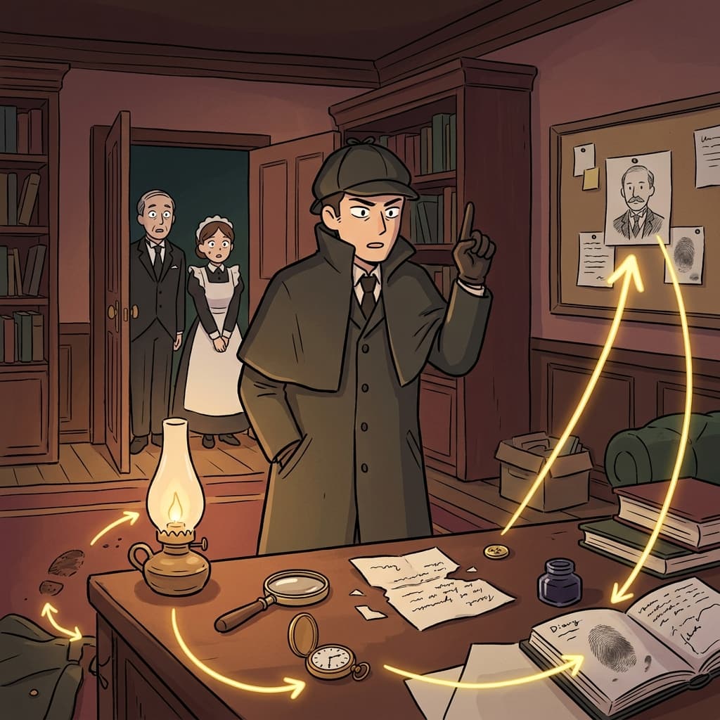 Sherlock-style detective uses deductive reasoning to identify the thief from tiny clues.
