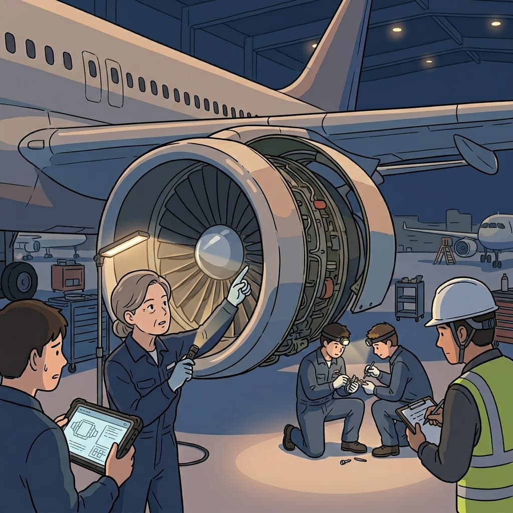 The engineers found a defect, detected its cause, and protected the passengers by repairing the engine.